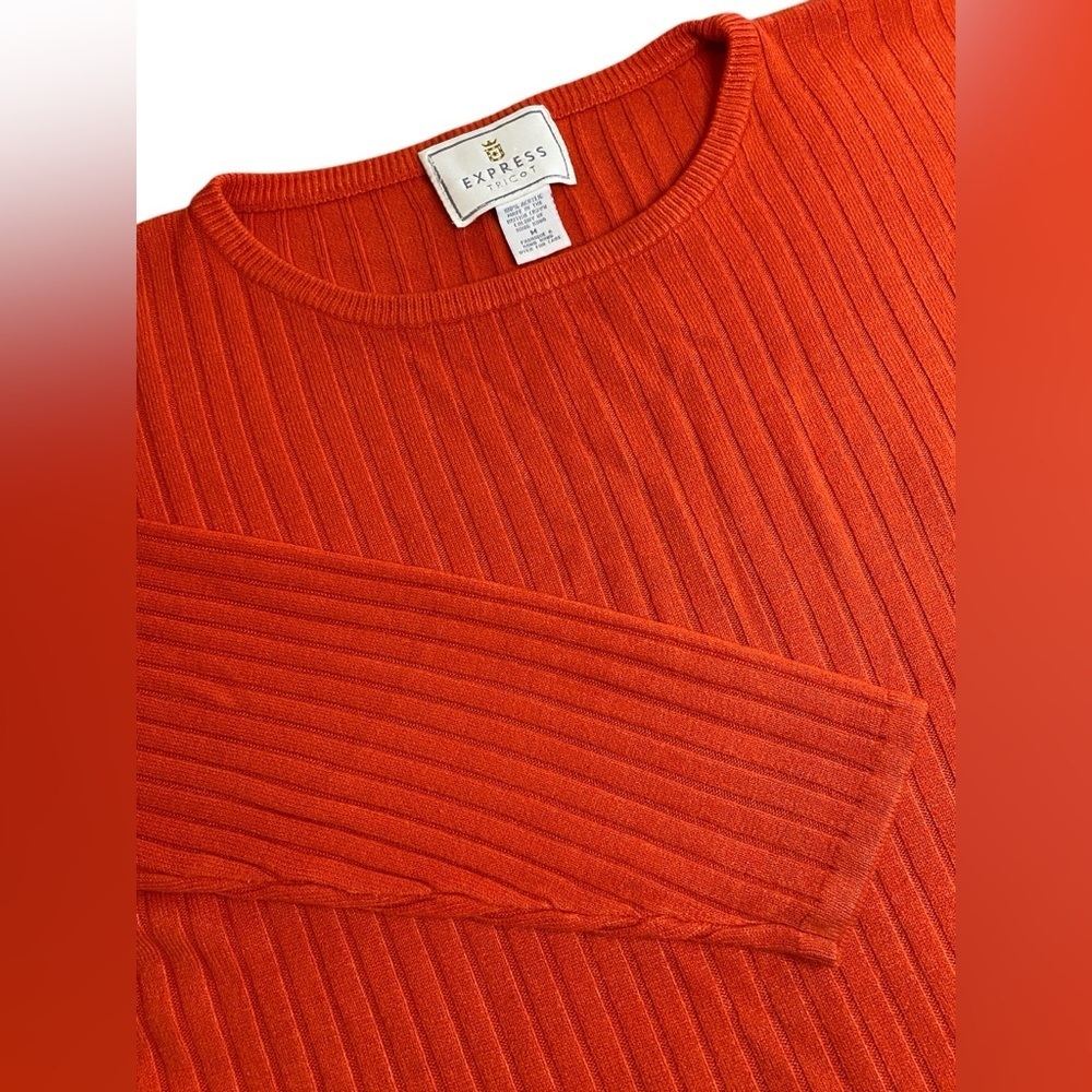 Vintage Express Tricot Sweater Women’s Size M Orange Soft Fall Winter Layer 90s